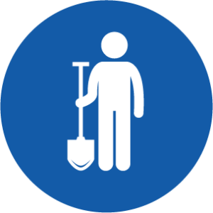 An icon graphic featuring a person holding a shovel