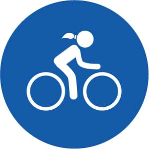 An icon graphic featuring a person riding a bike